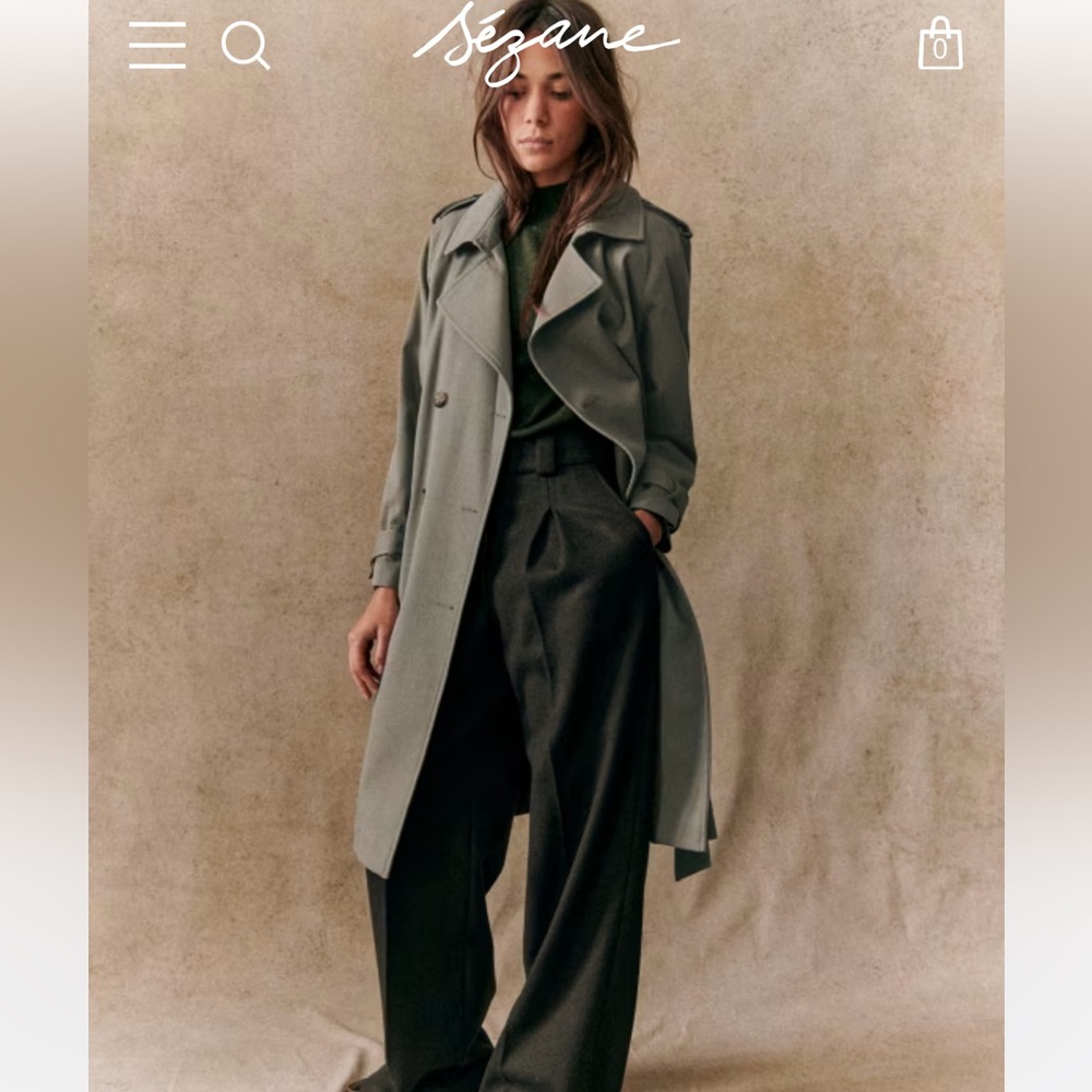 NWT Sezane SCOTT TRENCH COAT Khaki Green Sz 40 (US L/8)